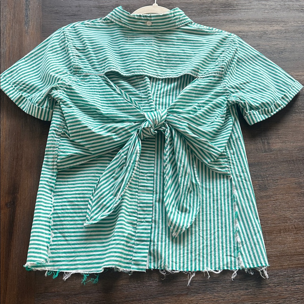 Current/Elliott green striped cutout back top